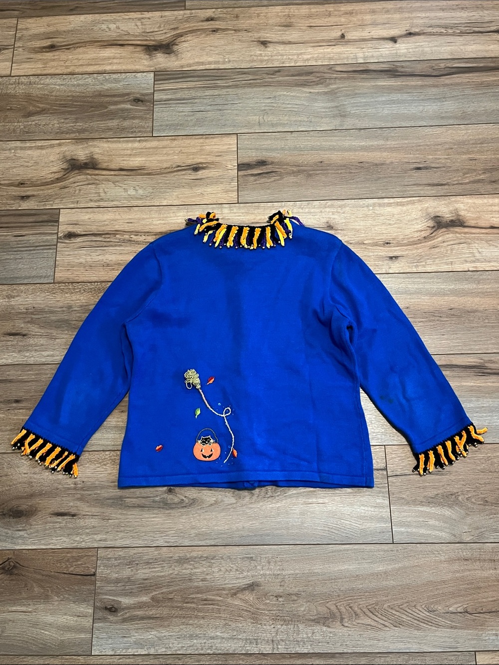 Jack B. Quick Halloween Witch Cat Pumpkin Cardigan Sweater Blue Size M Vintage - Picture 11 of 13